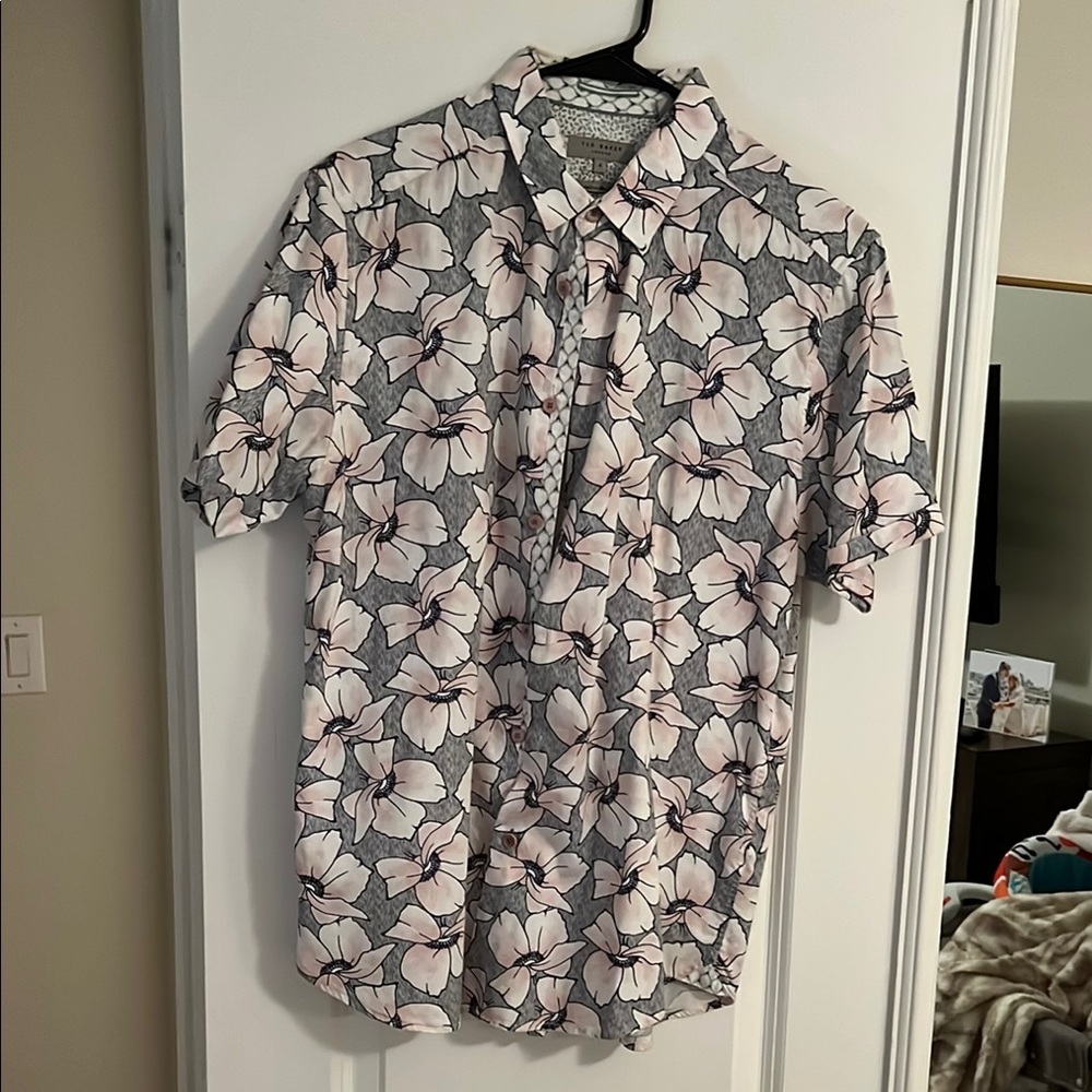 Ted Baker Floral Grey and Pink Men's Shirt